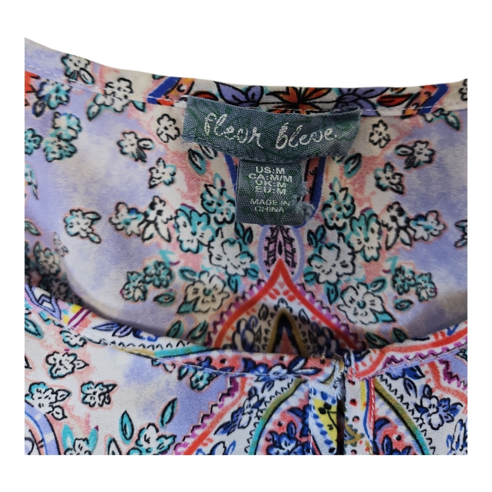 Fleur Bleue Key Hole Neck Sleeveless Paisley Tank Top Size M - Picture 2 of 6